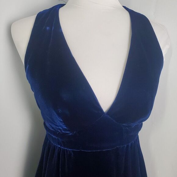 Vintage Blue Velvet Maxi Dress, Size 9 - Picture 4 of 7